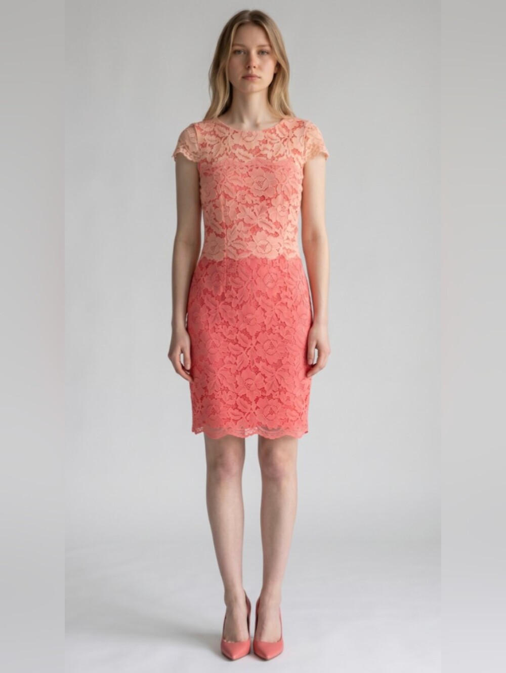 ANTONIO MELANI! RIPE PEACH OMBRE GRADIENT HUED ALL LACE LINED DRESS! SZ 6